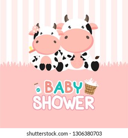 Baby Shower greeting card with little cow.vector illustration 