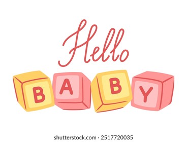 Baby shower greeting card. New born baby boy Happy Birthday.