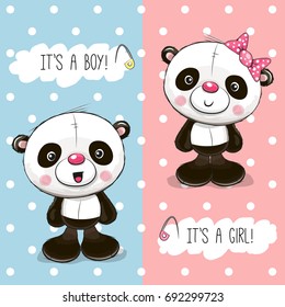 Baby Shower greeting card with Pandas boy and girl