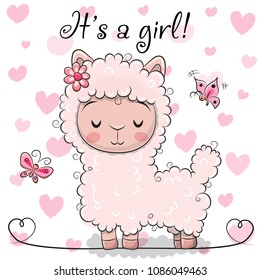 Baby Shower Greeting Card with Pink Alpaca girl