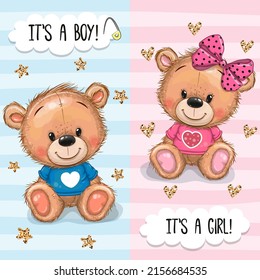 Baby Shower greeting card with Teddy Bears boy and girl