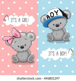 Baby Shower Greeting Card With Teddy Bears Boy And Girl