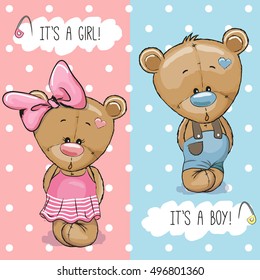 Baby Shower greeting card with Teddy Bears boy and girl