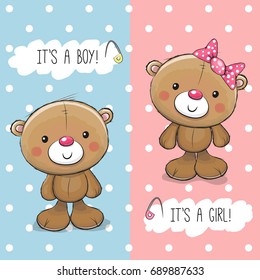 Baby Shower Greeting Card With Teddy Bears Boy And Girl