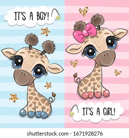 Baby Shower greeting card with two Cute Cartoon Giraffes