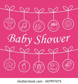 Baby Shower greeting card. Vector illustration with hand drawn doodle baby elements
