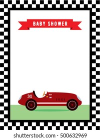 baby shower greeting card with vintage racing car graphic vector