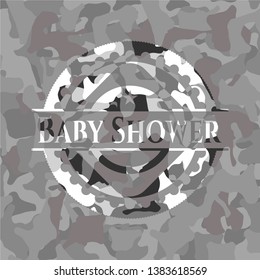 Baby Shower grey camo emblem. Vector Illustration.