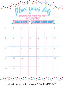 Baby Shower Guess the Date Calendar Game