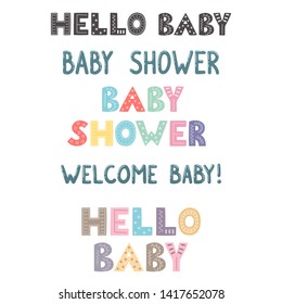 Baby shower hand drawn lettering collection. Vector illustration