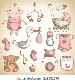 Baby Shower Hand Drawn Sketches Stock Vector (Royalty Free) 219651595 ...