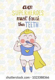 Baby shower. Hand drawn vector illustration with cute boy and lettering. Cartoon poster, kids theme.