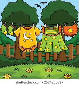 Baby Shower Hanging Clothes Colored Cartoon 