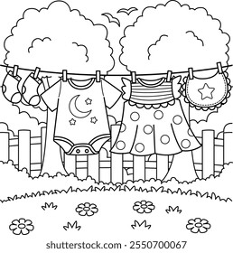 Baby Shower Hanging Clothes Coloring Page for Kids