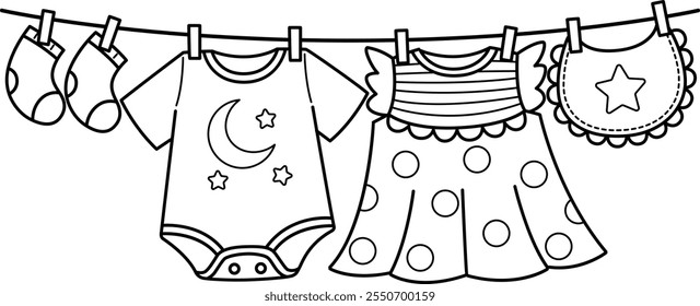 Baby Shower Hanging Clothes Isolated Coloring Page