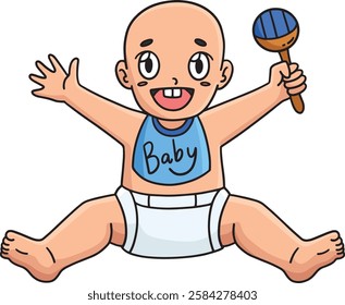 Baby Shower Holding Rattle Toy Cartoon Clipart