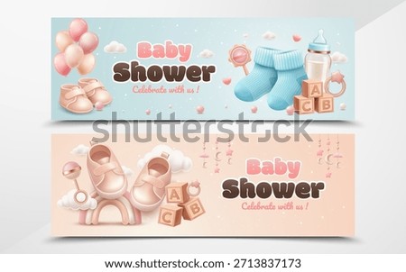 Baby Shower Horizontal Banner Set with Cute Pastel Baby Elements
