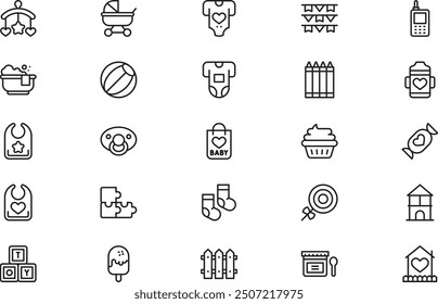 Baby shower icons collection is a vector illustration with editable stroke.