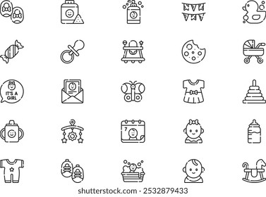 Baby shower icons collection is a vector illustration with editable stroke.