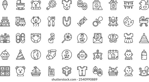 Baby shower icons High-Quality Vector Icons Collection with Editable Stroke. Ideal for Professional and Creative Projects.