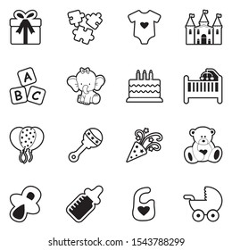 Baby Shower Icons. Line With Fill Design. Vector Illustration.