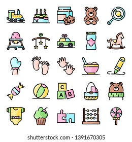 Baby shower icons pack. Isolated baby shower symbols collection
