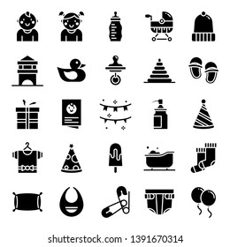 Baby shower icons pack. Isolated baby shower symbols collection