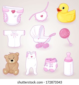 Baby shower icons set. 