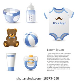 baby shower icons set - it's a boy