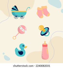 Baby shower icons set illustration	
