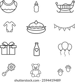 baby shower Icons set.Thin line art icons pack. Vector illustration