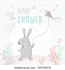 Baby shower illustration with cute rabbit