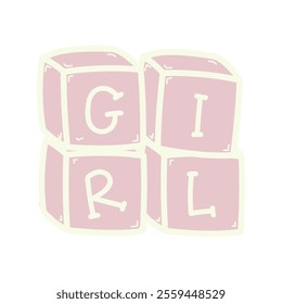 Baby Shower Illustration - Girl Cube Brick Toy