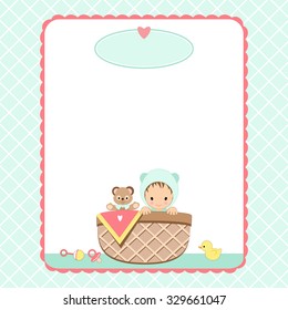 Baby Shower, Invitation Background with Baby, Basket and Toys