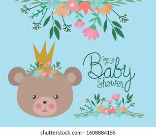 Baby shower invitation with bear cartoon design, Party card decoration love celebration arrival and born theme Vector illustration