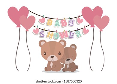 Baby shower invitation with bears cartoons design, Party card decoration love celebration arrival and born theme Vector illustration