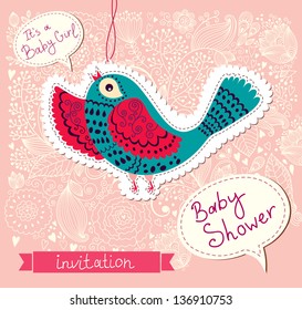 Baby shower invitation with beautiful bird