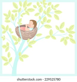 Baby Shower Invitation or Birth Announcement with Sleeping Infant