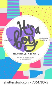 Baby Shower Invitation. It's a Boy! 
Baby Boy Announcement Card Template. 
