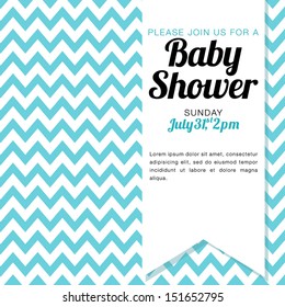 Baby Shower Invitation for a baby boy - blue and white chevron background - vector illustration EPS10