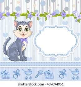 Baby shower invitation for boy with kitten