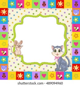 Baby shower invitation for boy with kitten and little mouse 