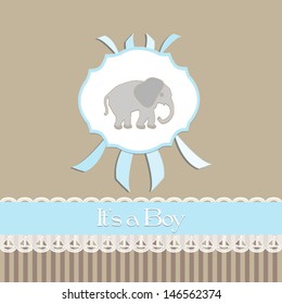 baby shower invitation baby boy,beige background, with elephant.Vector eps10, illustration 
