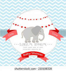baby shower invitation for boy.Blue chevron background with elephant.Vector eps10,illustration.