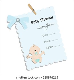 baby shower invitation for boy.Blue note with newborn baby.Vector eps10,illustration.