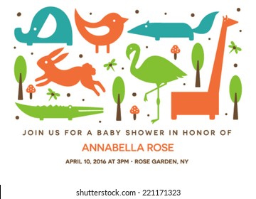 Baby Shower Invitation Card with Animals