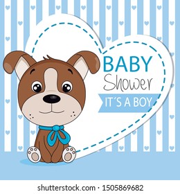 Baby shower invitation card for boy. Cute dog