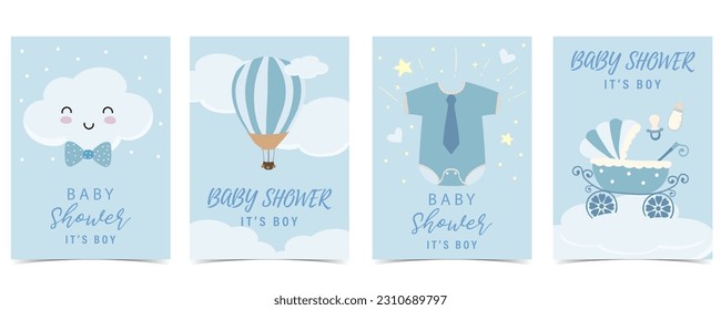 Babydusche Einladungskarte für Jungen mit Ballon, Wolke, Himmel, Stoff