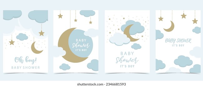 Baby shower invitation card for boy with balloon, cloud,sky, blue