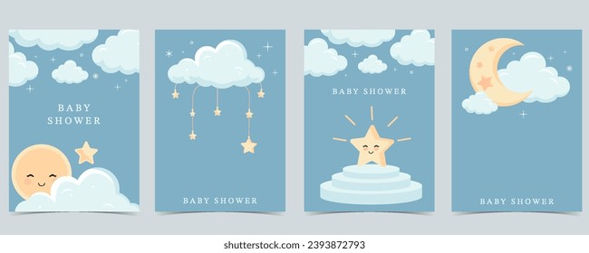 Baby shower invitation card for boy with balloon, cloud,sky, blue